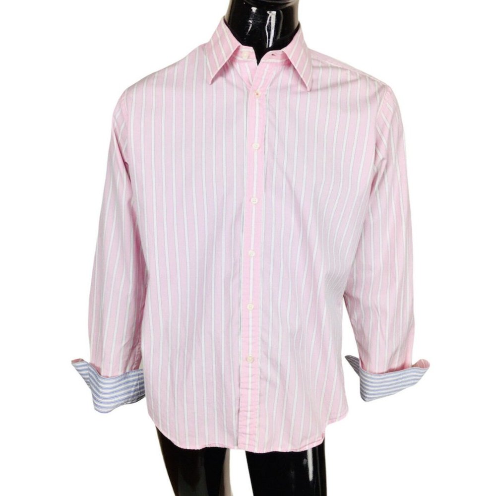 Vintage GUESS Men's Pink Striped Button-Down Dress Shirt Size XL/XXL - Picture 1 of 10
